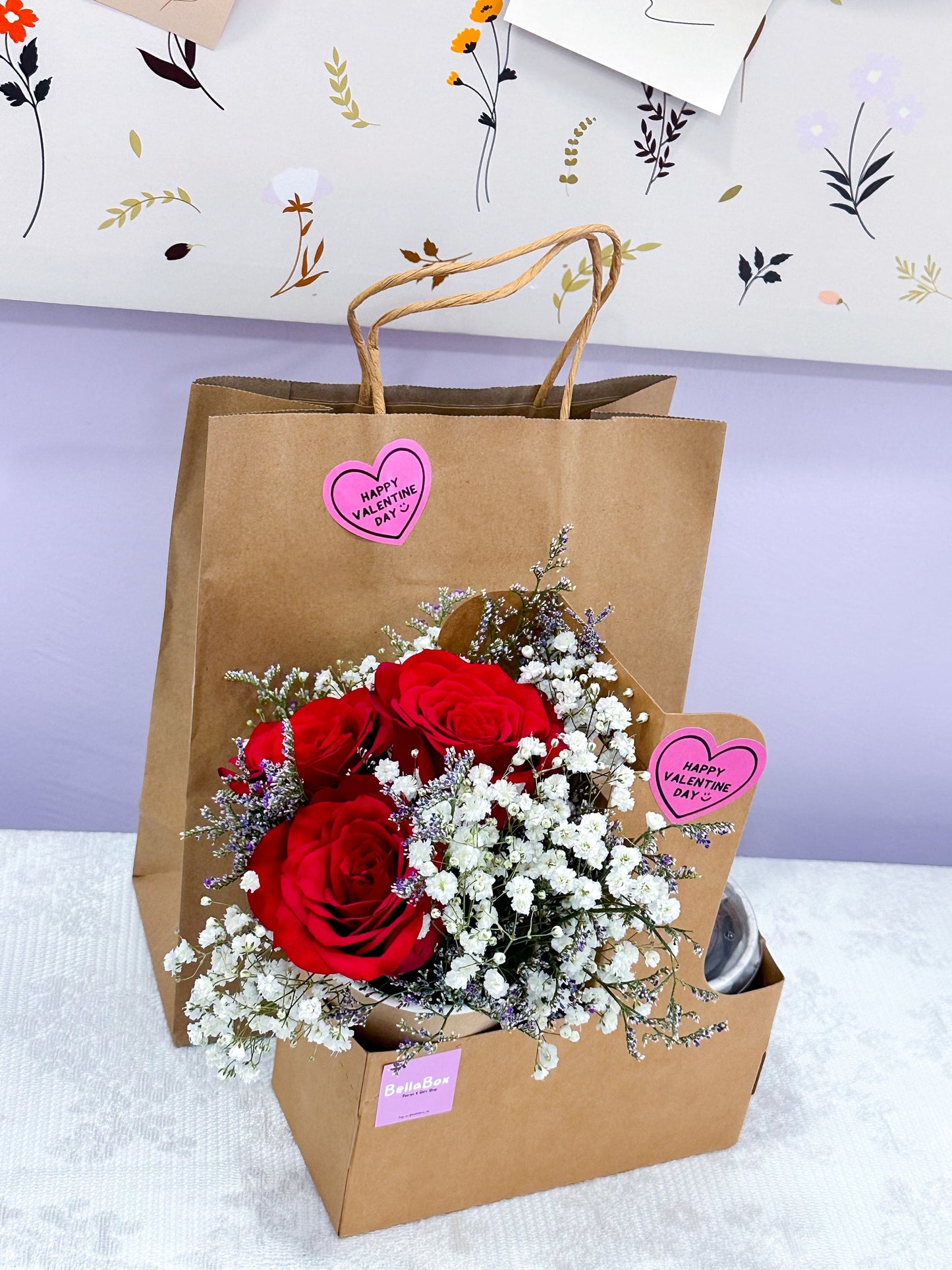 Valentines Flowers Cup with brownie
