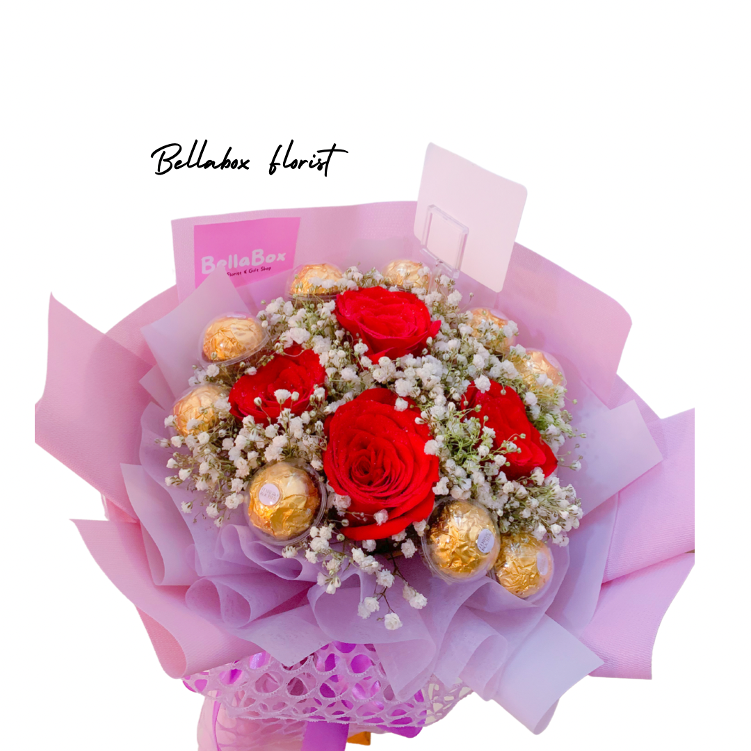 5 Stalk Red Roses with 10 Ferrero Roche