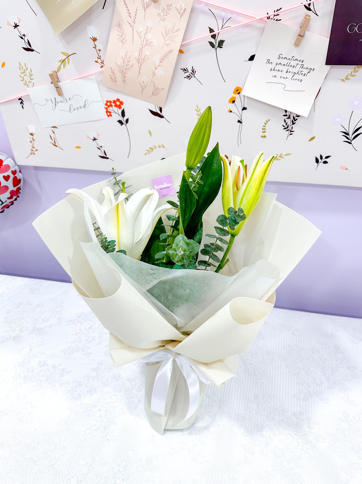 White lily with eucalyptus ( small )