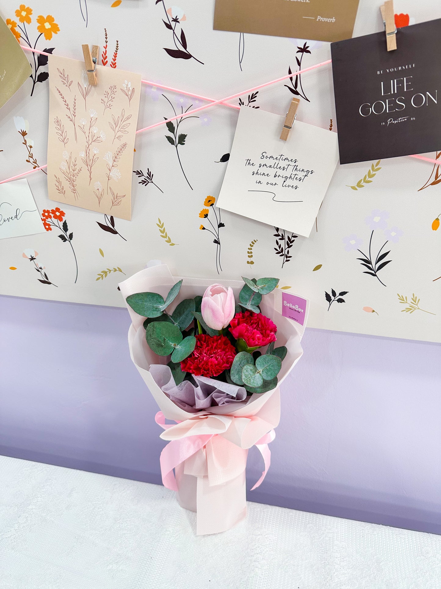 Small bouquet of Pink tulips & carnations