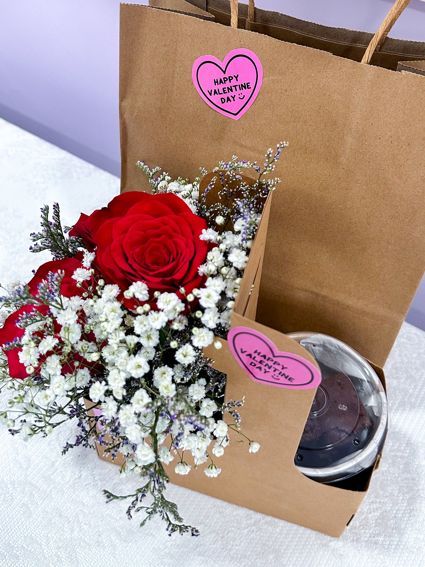 Valentines Flowers Cup with brownie