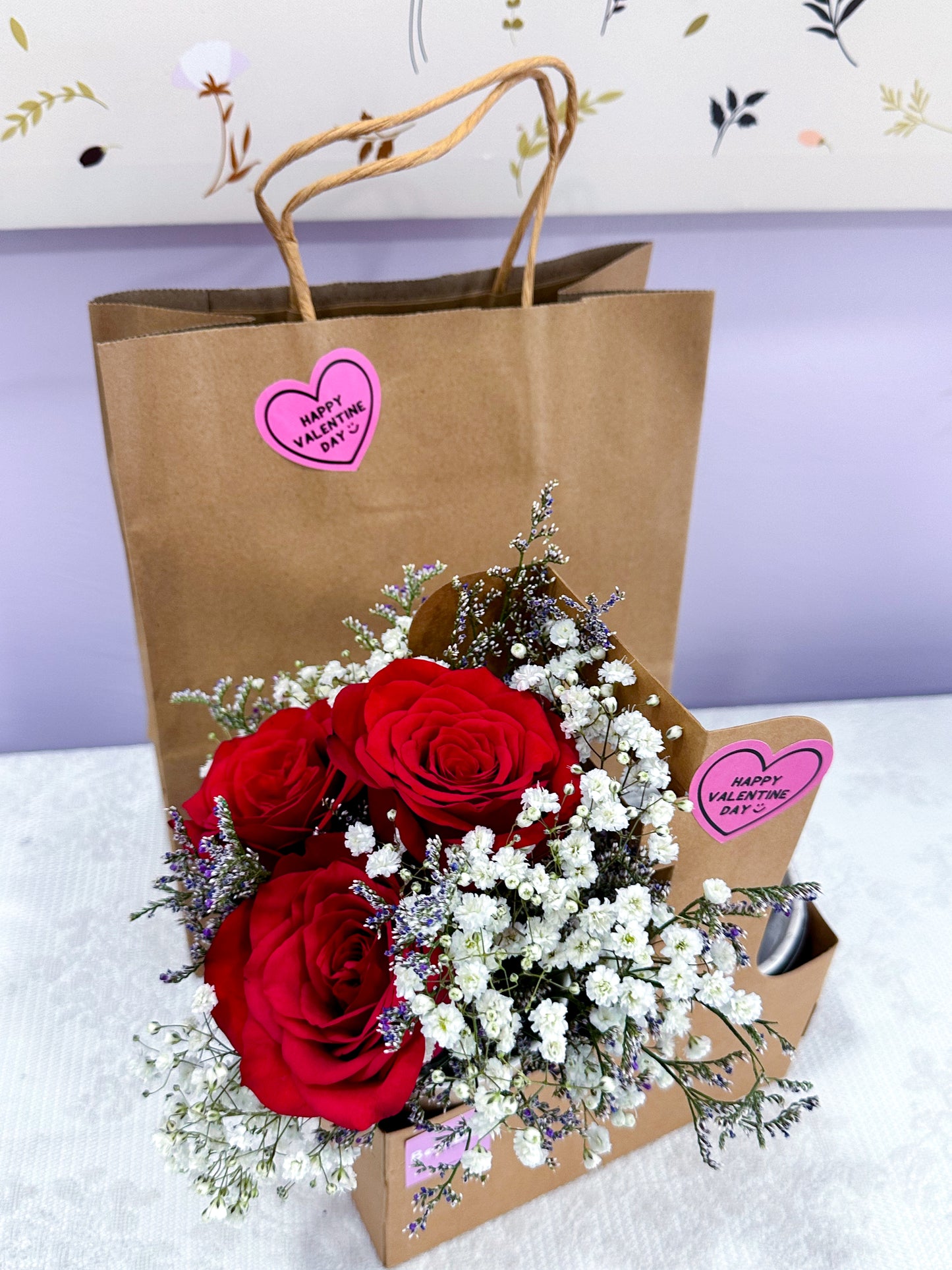 Valentines Flowers Cup with brownie