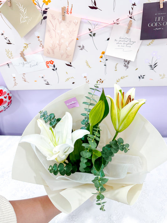 White lily with eucalyptus ( small )