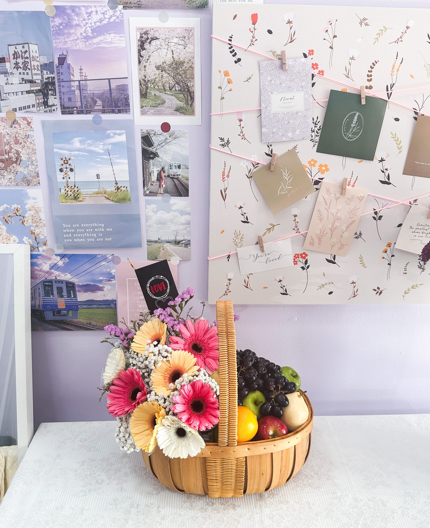 Fruits Basket Arrangement with flowers