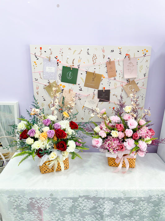 Soap & Artificial flowers in basket