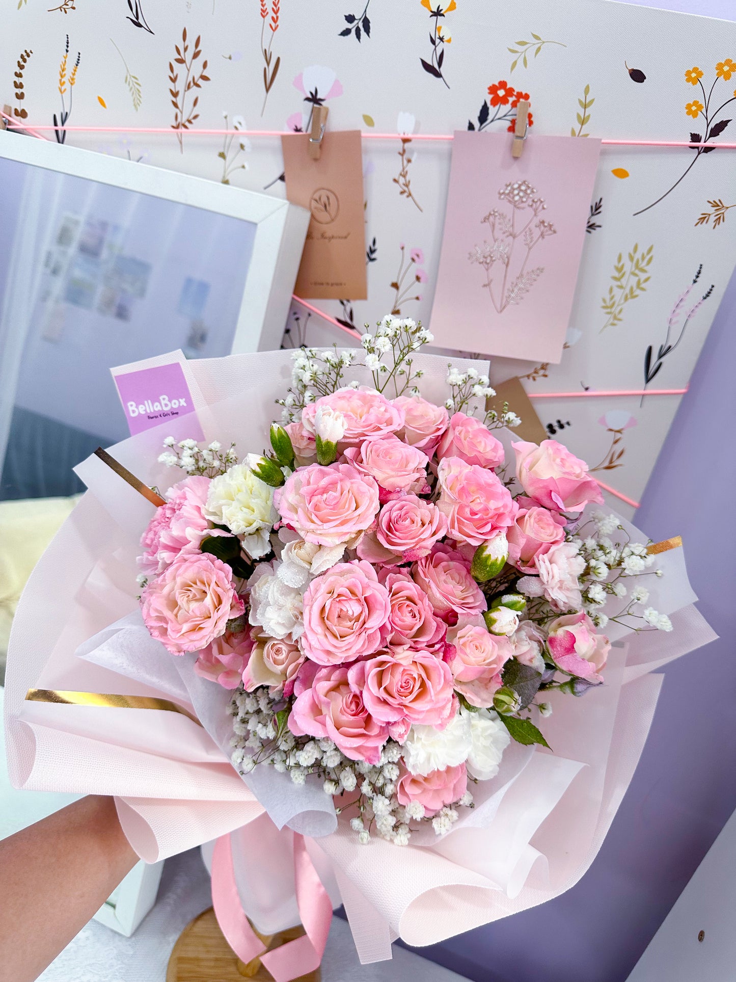 Fresh Pink Bells bouquet with baby breath