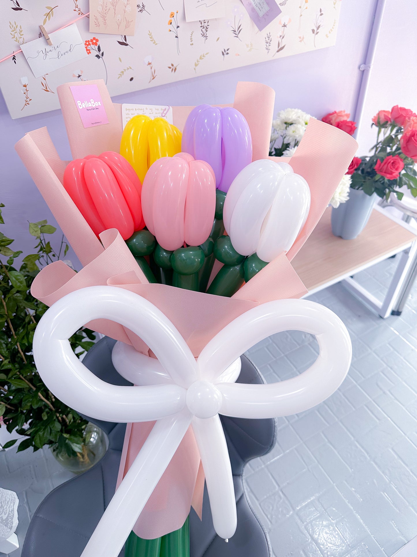 5 pcs tulips balloons bouqueth