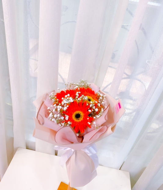 Orange Daisy Bouquet with baby breath