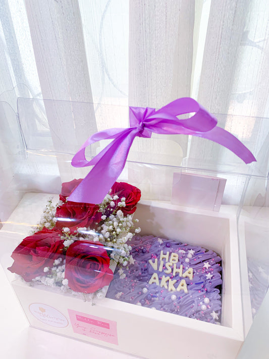 Flowers Box With Brownie (Red Roses)