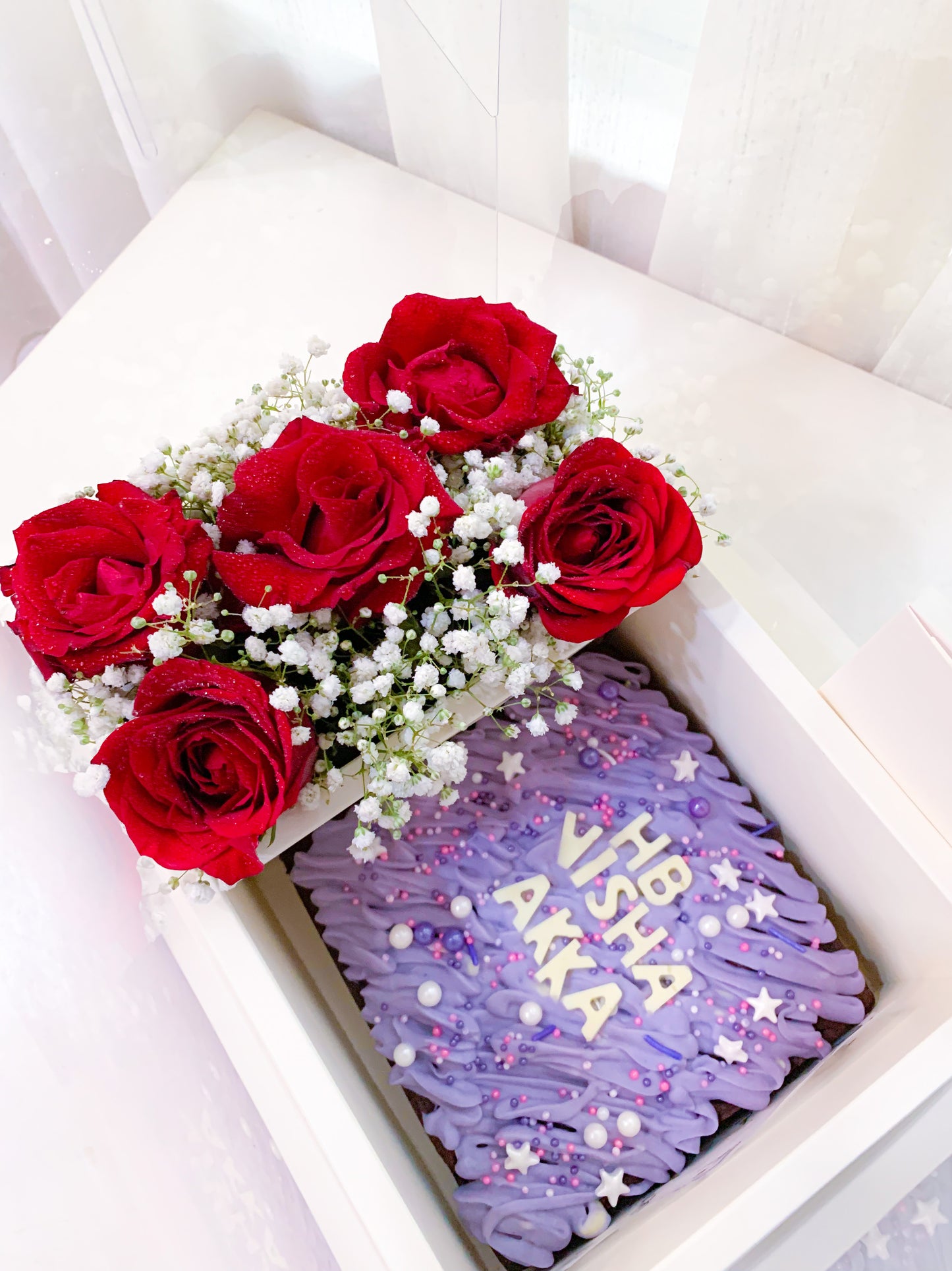 Flowers Box With Brownie (Red Roses)