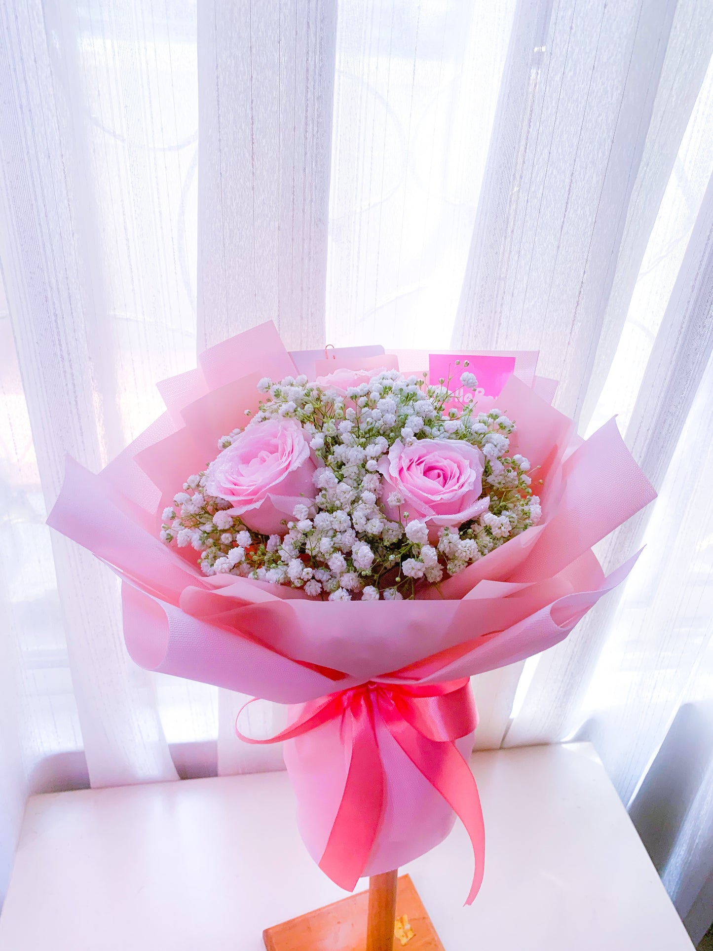 Pink Rose with baby breath & Brownie Set