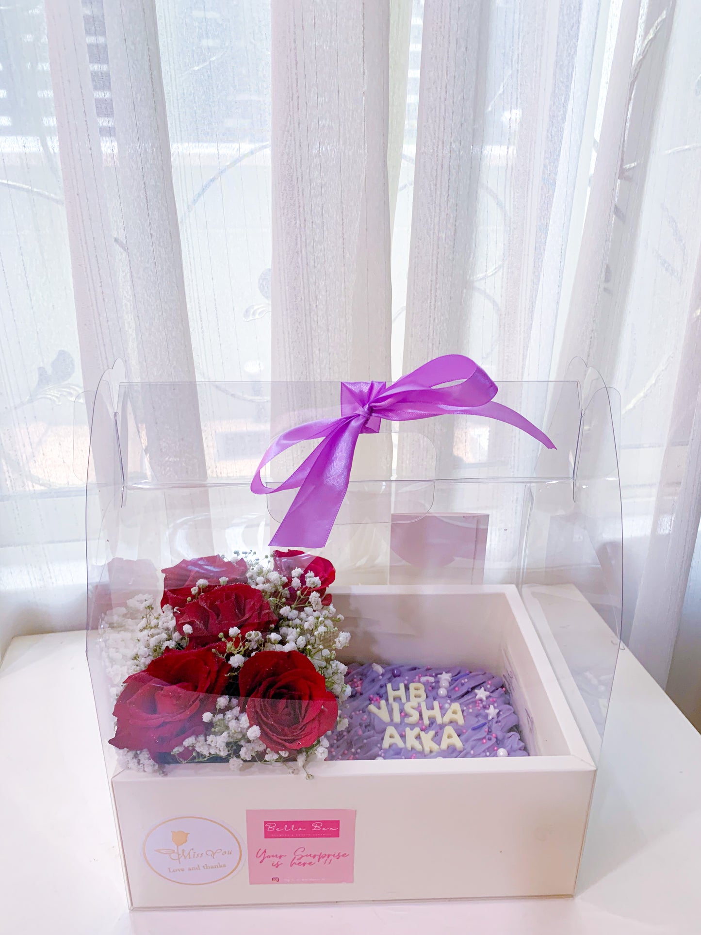 Flowers Box With Brownie (Red Roses)