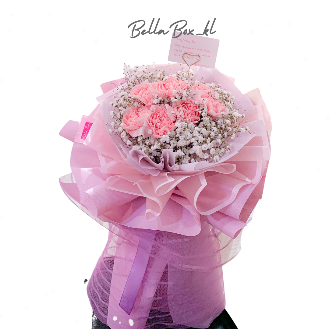 Pink Carnation Blush with White Baby Breath