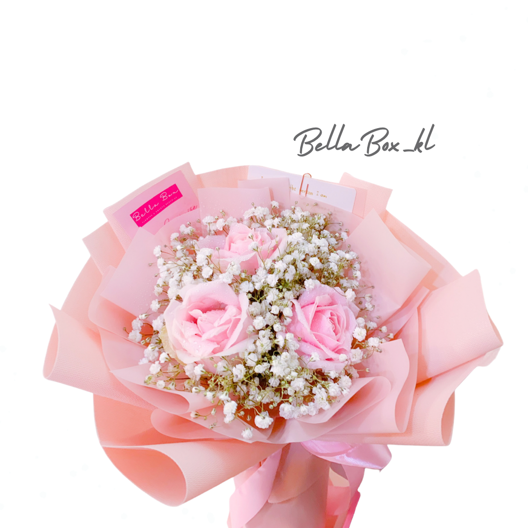 Pink Rose with baby breath & Brownie Set